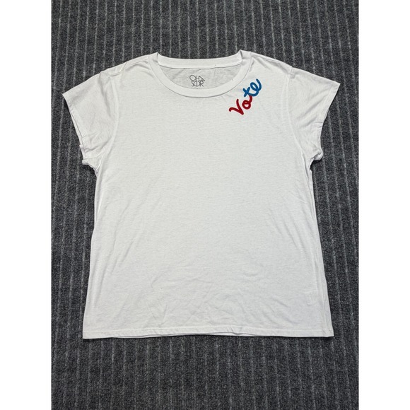 Chaser Tops - Chaser Vote Graphic Tee Women Small Embroidered Cap Sleeve Americana Minimalist